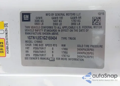 2016 GMC Sierra 1500 из США, поврежденный, VIN 1GTN1LEC1GZ160434